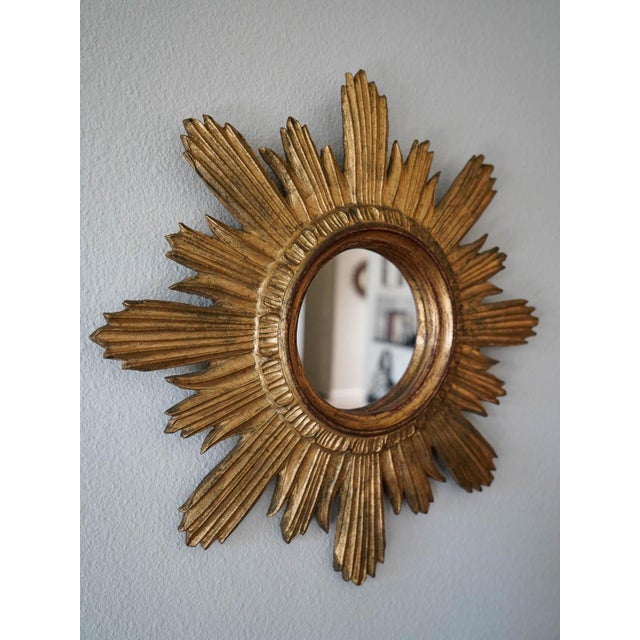 1970s Vintage Gilted Wood Sunburst Wall Mirror by Florentia of Italy, Ca. 1970 For Sale - Image 5 of 10