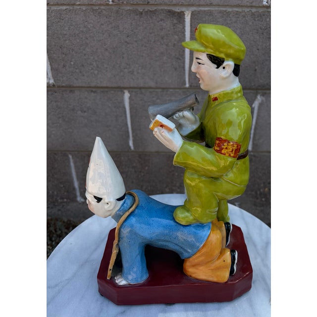 Ceramic Mid-Century Chinese Cultural Revolution Red Guard Porcelain "Struggle Session" Figurine For Sale - Image 7 of 8