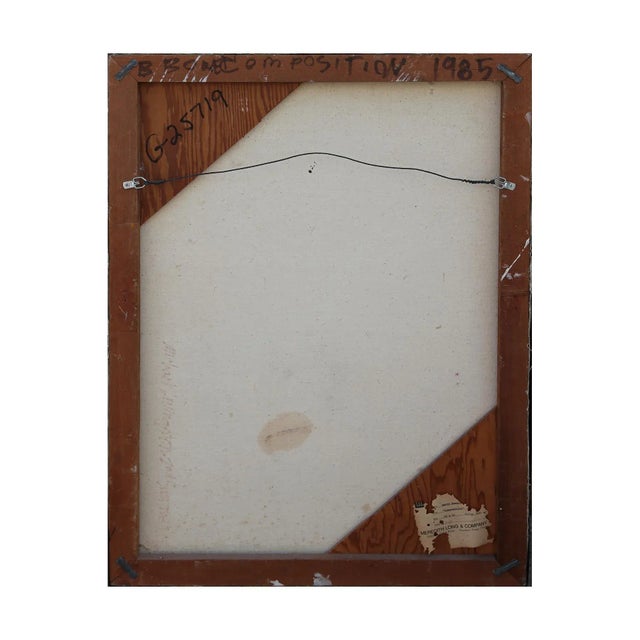 Late 20th Century Berry Bowen "Composition" Abstract Blue and Orange Painting on Canvas For Sale - Image 5 of 6