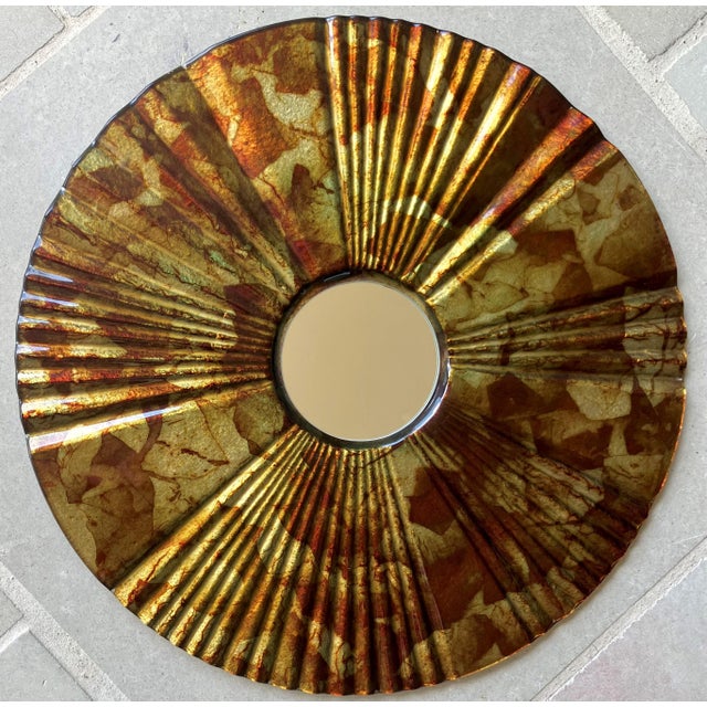 Late 20th-Century Verre Eglomisé-Style Reverse Painted Ribbed Glass Wall Mirror For Sale - Image 14 of 18