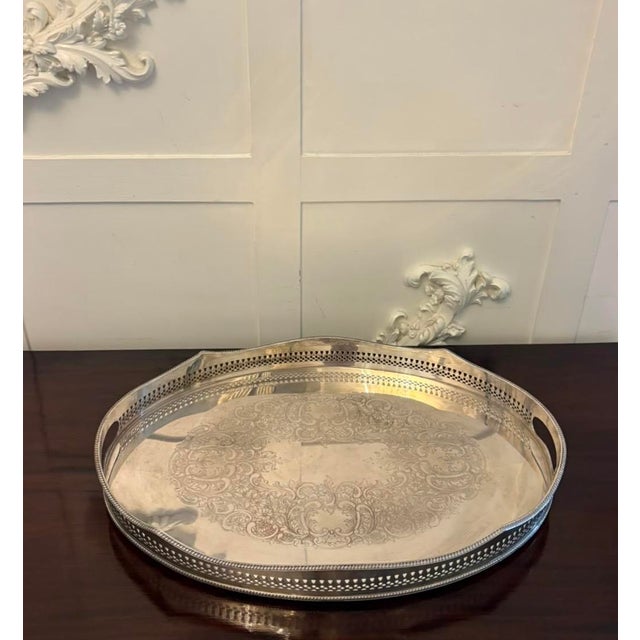 Antique Edwardian Engraved Silver-Plated Tea Serving Tray from Mappin & Webb, 1900 For Sale - Image 13 of 13