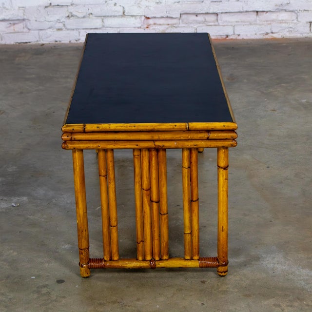 Early 20th Century Early 20th Century Art Deco Coastal Style Coffee Table Rattan Frame and Black Laminate Top by Sons-Cunningham For Sale - Image 5 of 18