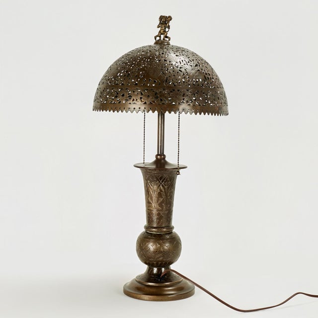 Antique Moroccan Pierced Brass Table Lamp For Sale - Image 11 of 11
