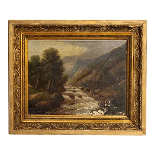 19th Century France Green Canvas Painting For Sale