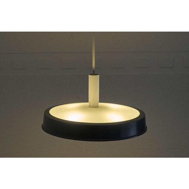 Metal Large Mid-Century Pendant Lamp in Painted Metal and Etched Opaline Glass, 1960 For Sale - Image 7 of 10