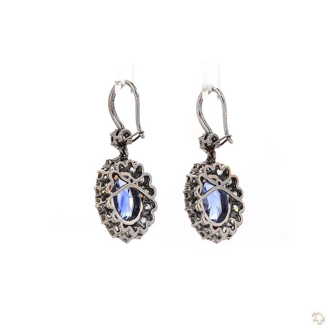 Early 21st Century 4.47 Carat Round Brilliant Cut Diamond Blue Sapphire Gold Earrings, Pair For Sale - Image 5 of 9