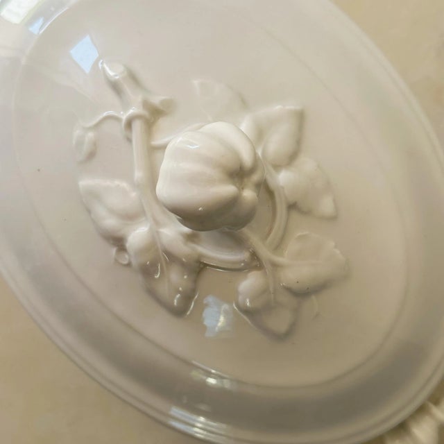 Antique French Iron Stone Lidded Tureen in White With Expertly Rendered Apple Blossoms For Sale In Los Angeles - Image 6 of 11