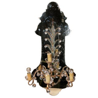 Large French Medallion Shaped Mirrored Sconce For Sale