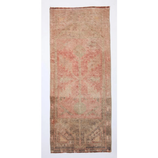 Vintage Anatolian Doormat Rug With Faded All Over Design Colors - 17'' X 40'' Vintage Anatolian Doormat Rug with Faded all...