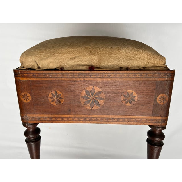 Wood Antique Pinwheel Inlaid Footstool For Sale - Image 7 of 10