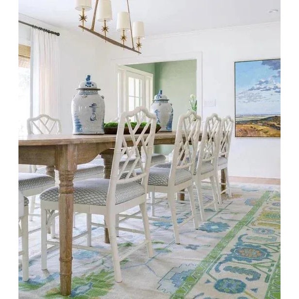 Traditional Modern Handknotted Oushak Rug in Shades of Blue, Green & Goldenrod, 6' x 9' For Sale - Image 3 of 6