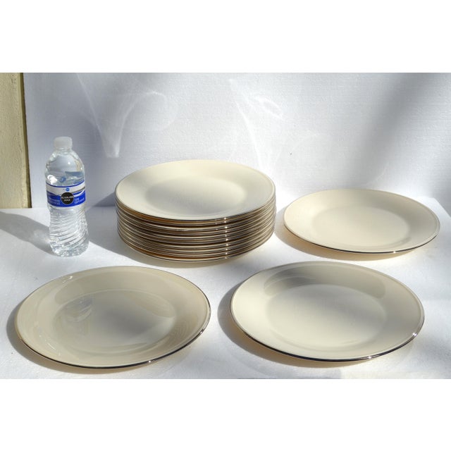 Vintage Lenox Special Porcelain Beige Dinner Plates Silver Trim - Set of 14 For Sale - Image 9 of 16