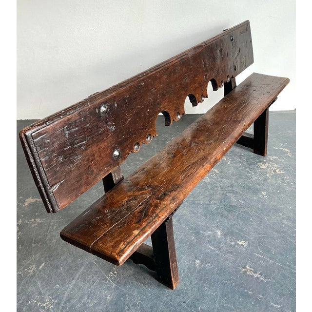 Wood Vintage 18th Century Carved Plank Bench For Sale - Image 7 of 12