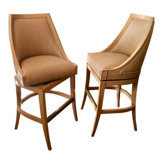 Pair of Vintage J Robert Scott Shagreen Bar Stools W 360 Swivel For Sale
