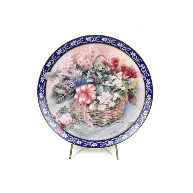 Ceramic 1990's Decorative Lena Liu's Basket Bouquets Flower Plates With Display Easel - Set of 8 For Sale - Image 7 of 13