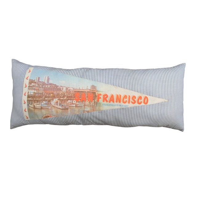 A One of a Kind Handcrafted Custom San Francisco "Fishermans Wharf" Pennant Flag Long Lumbar Pillow Measures 40" Long...