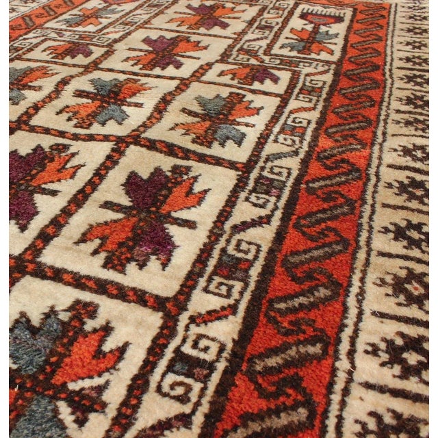 Mid 20th Century Mid 20th Century Mid-Century Vintage Beluch Rug With All-Over Diamond Pattern in Red and Charcoal For Sale - Image 5 of 6