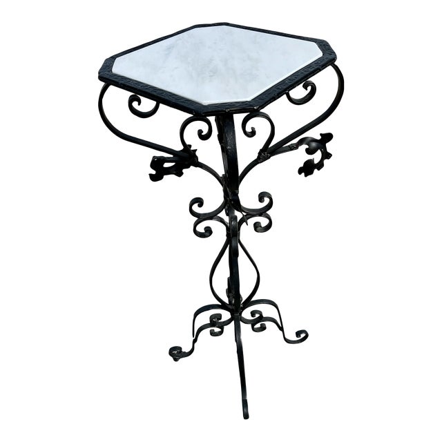 Marble Top Iron Stand Vintage Scrolled Wrought Iron Indoor Outdoor