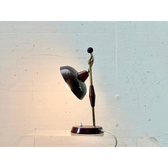 Metal Table Lamp with Brass Arm and Lacquered Metal Shade, Italy, 1950s For Sale - Image 7 of 17