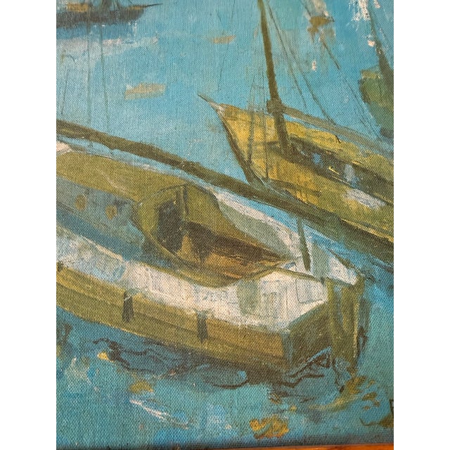 Mid-Century 1960’s French Impressionist Harbor Scene With Boats by Pierre Bordenave (French, 1900-1970), Oil on Canvas, Signed Lower Right For Sale - Image 4 of 12