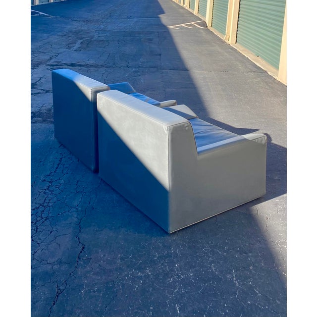 Modernist Minimalist Blu Dot "Couchoid" Faux Leather Lounge Chairs, a