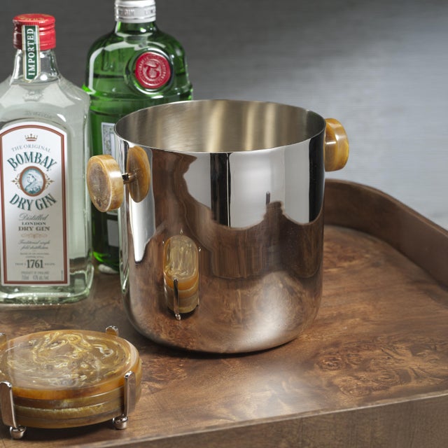 Modern Spiga Stainless Steel Ice Bucket, Nickel with Amber Accent For Sale - Image 3 of 4