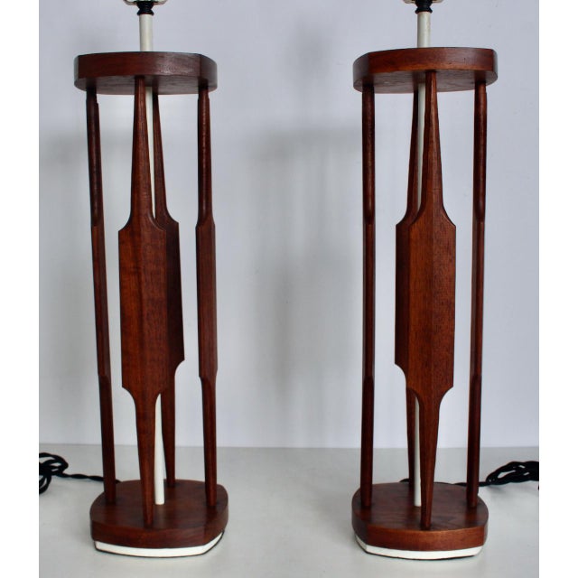 Tall Tony Paul for Westwood Walnut & White "Catkin" Table Lamps, 1950s - A Pair For Sale - Image 10 of 17