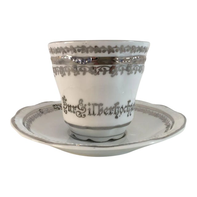 Silver & White German Porcelain Tea Cup For Sale