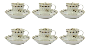 18th Century Flight Worcester Porcelain Tea Cups and Saucers - Set of 6