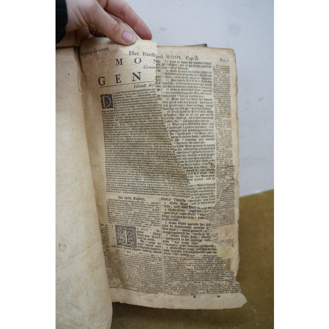 Brown Rare Antique 18th Century Dutch Leatherbound Family Bible Old & New Testament For Sale - Image 8 of 14