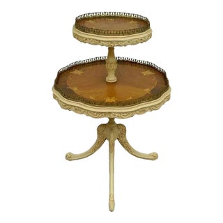 Vintage French Louis XV Style Satinwood Inlay Round 2 Tier Occasional Dessert Table For Sale