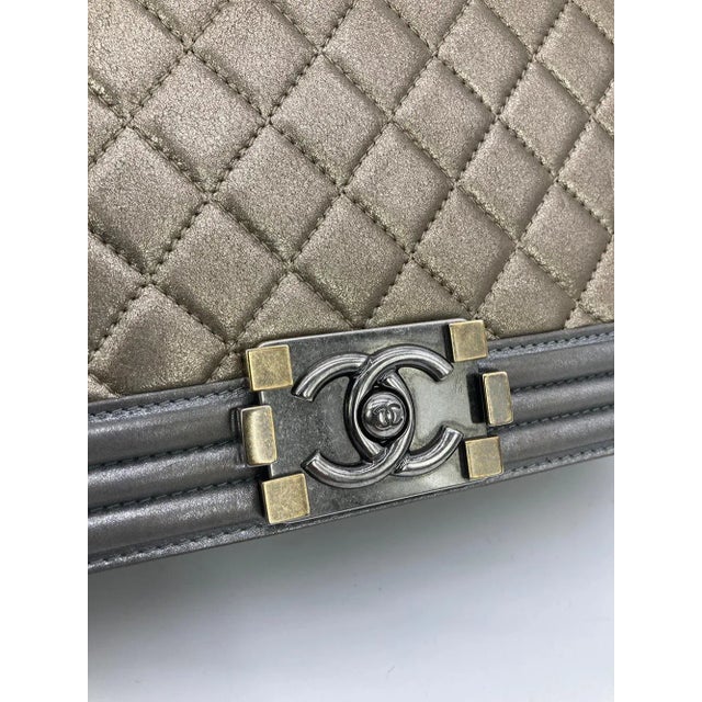 Chanel Gold Silver Leather Medium Boy Bag Classic Flap For Sale - Image 12 of 12