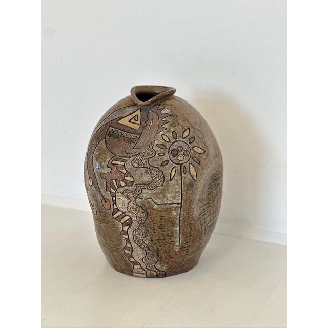 Brown Vintage Vase with Geometric and Abstract Designs, 1970s For Sale - Image 8 of 8