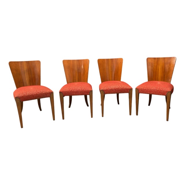H-214 Chairs in Walnut by Jindřich Halabala, 1950s, Set of 4 For Sale