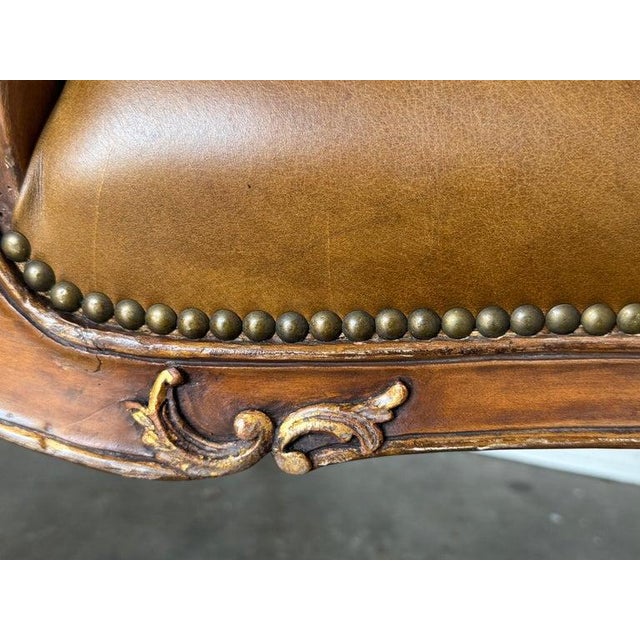 Pair of VIntage French Louis XV Cognac Leather Fauteuils For Sale - Image 18 of 18