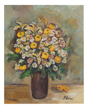 Francesca Plasa, Radiant Blooms in Golden Light Floral Still Life, Oil Painting