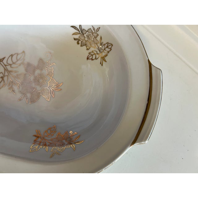 1960s Vintage Oval White & Gold Bowl For Sale - Image 4 of 8