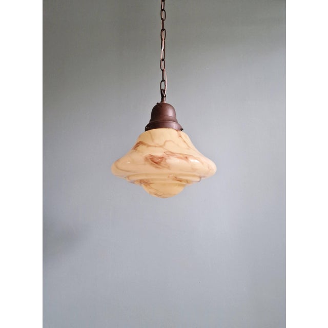 Art Deco Pendant Light in Marbled Opaline Glass from Scailmont Glassworks, Belgium, 1920s-1930s For Sale - Image 13 of 15