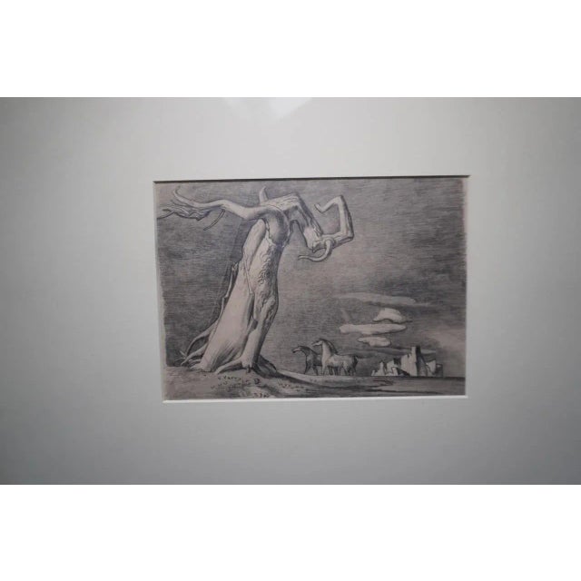Millard Sheets (1907-1989) - Twisted Tree, Horses, Rocks - Pencil Surrealist Sketch 1930s For Sale - Image 4 of 5