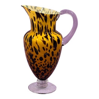Early 21st Century Hand Blown Glass Leopard Pitcher For Sale