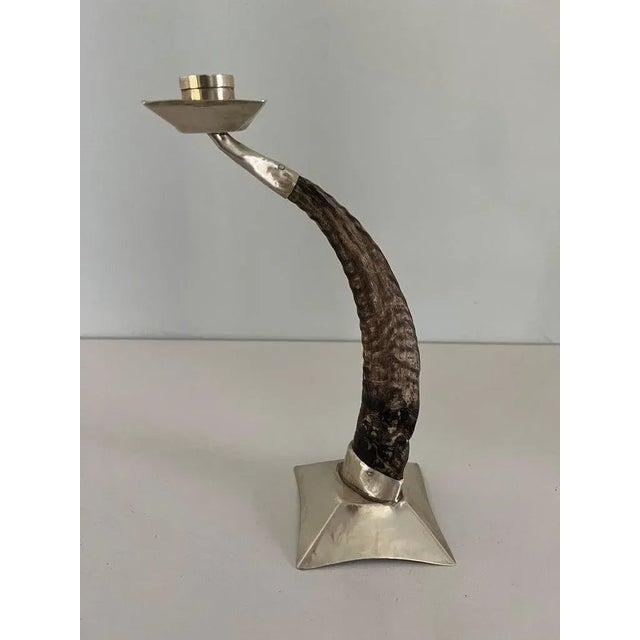 Brown Ram's Horn and Silver Candle Stick Holder For Sale - Image 8 of 10