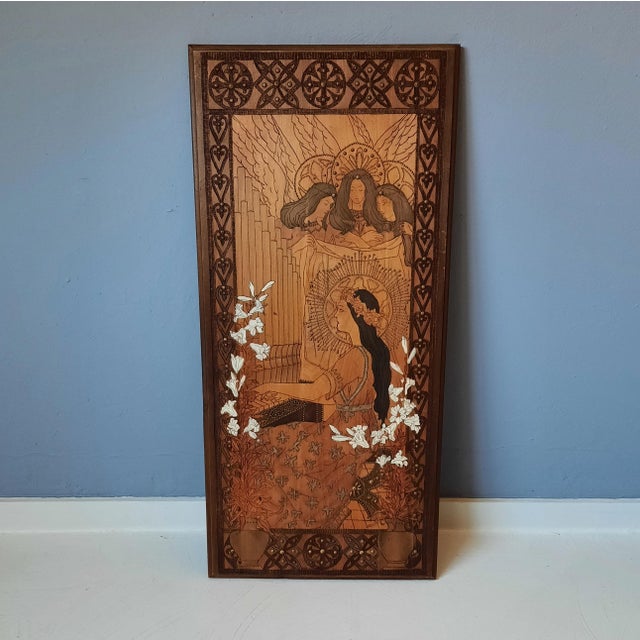 Brown Art Nouveau Pokerwork Wall Panel, 1900s For Sale - Image 8 of 8