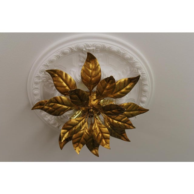 Gilt Metal Flower Shaped Four-Light Wall or Ceiling Lamp by Hans Kögl, 1970s For Sale - Image 9 of 18