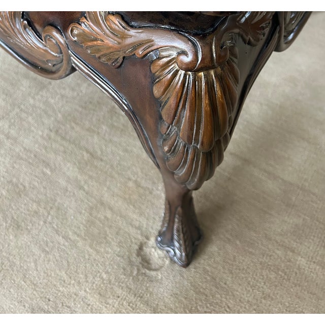 Stone 1990s Henredon Carved Wood Cocktail Table With Marble Top For Sale - Image 7 of 17