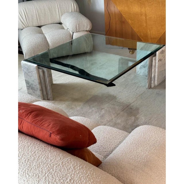 1980s Glass and Carrara Marble Coffee Table For Sale - Image 11 of 12