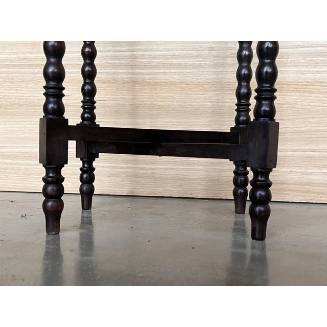 Round Folding Center Oak Table with Carved Top and Solomonic Legs, 1940s For Sale - Image 10 of 11