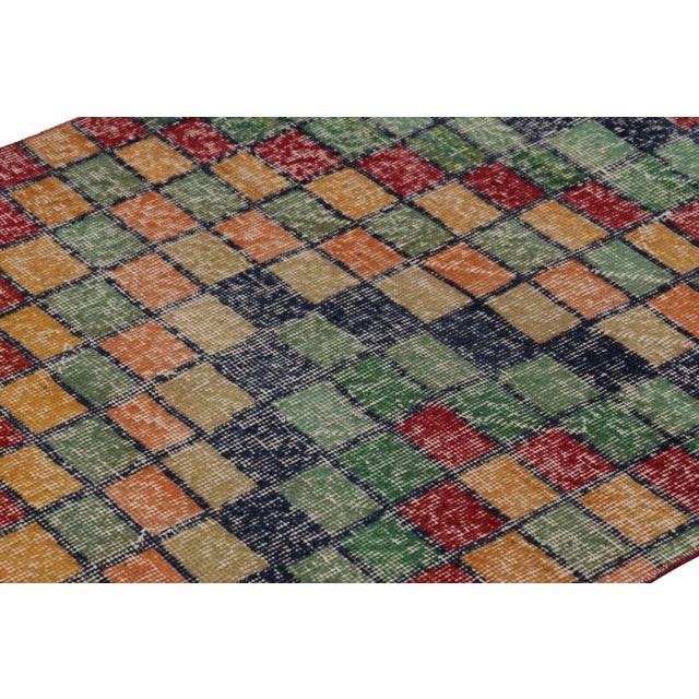 1950s Vintage Distressed Runner Rug, Mosaic Multicolor Geometric Design - Rug & Kilim For Sale - Image 5 of 8