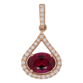 1Ct Rubellite Tourmaline Pendant With Natural Diamond Accents: Solid 14k Gold For Sale