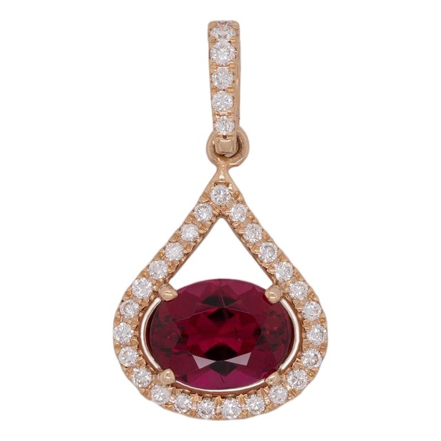 1Ct Rubellite Tourmaline Pendant With Natural Diamond Accents: Solid 14k Gold For Sale