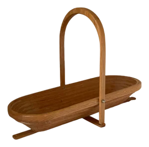 Mid-Century Oak Collapsible Wooden Bowl